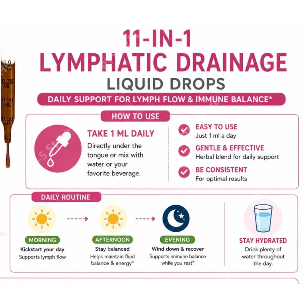 Docteat Herbal Liquid Drops 11 in 1 Raspberry Flavor Net 60 ML (2 Fl Oz) Supports Lymphatic Drainage and Cell Renewal Daily Care