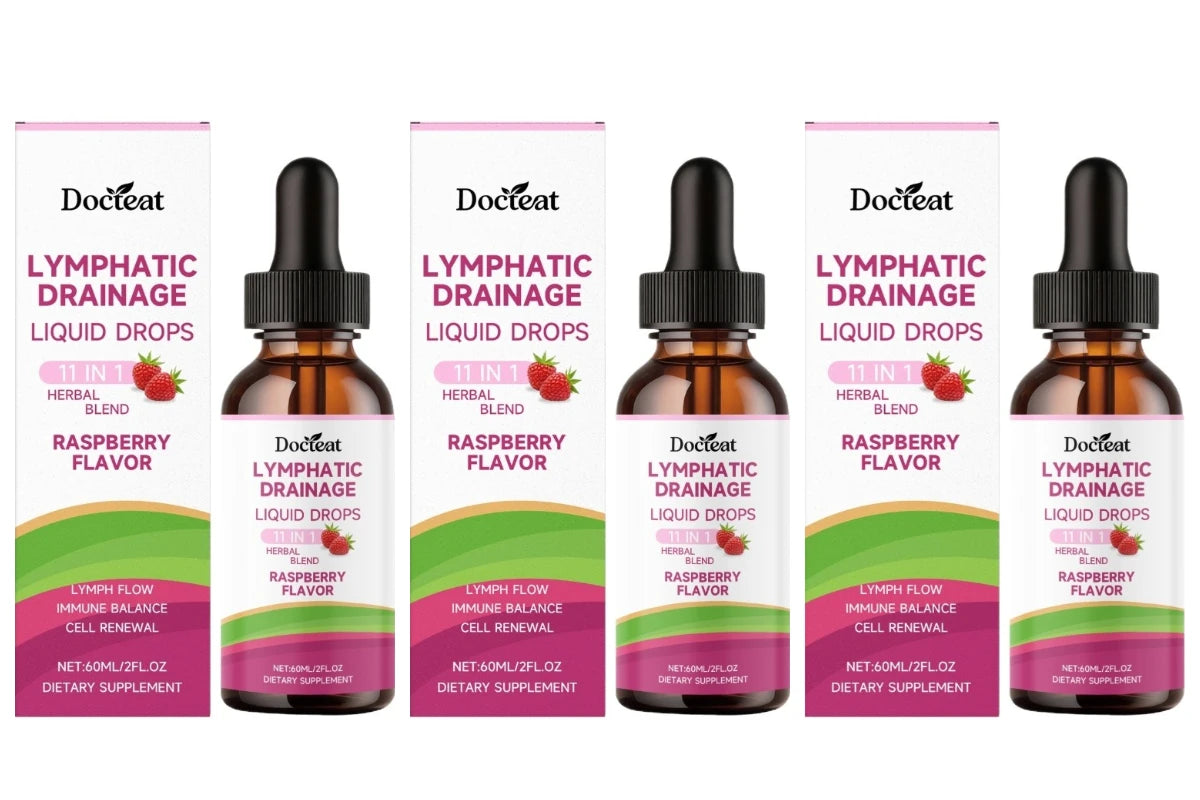Docteat Herbal Liquid Drops 11 in 1 Raspberry Flavor Net 60 ML (2 Fl Oz) Supports Lymphatic Drainage and Cell Renewal Daily Care